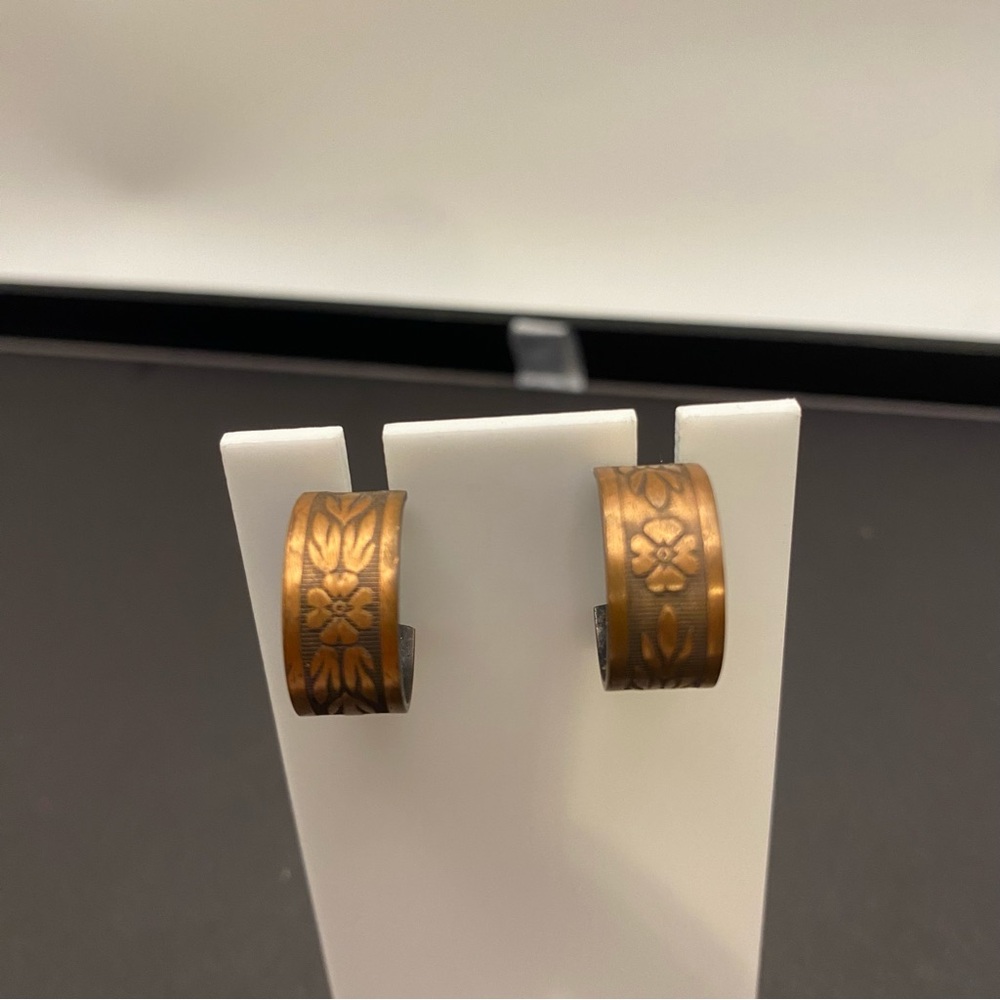 Floral Engraved Copper-Tone Hoop Earrings
